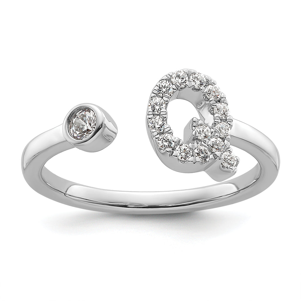 14k White Gold 1/5 carat Lab Grown Diamond VS/SI+ G+ Initial Q Adjustable Ring
