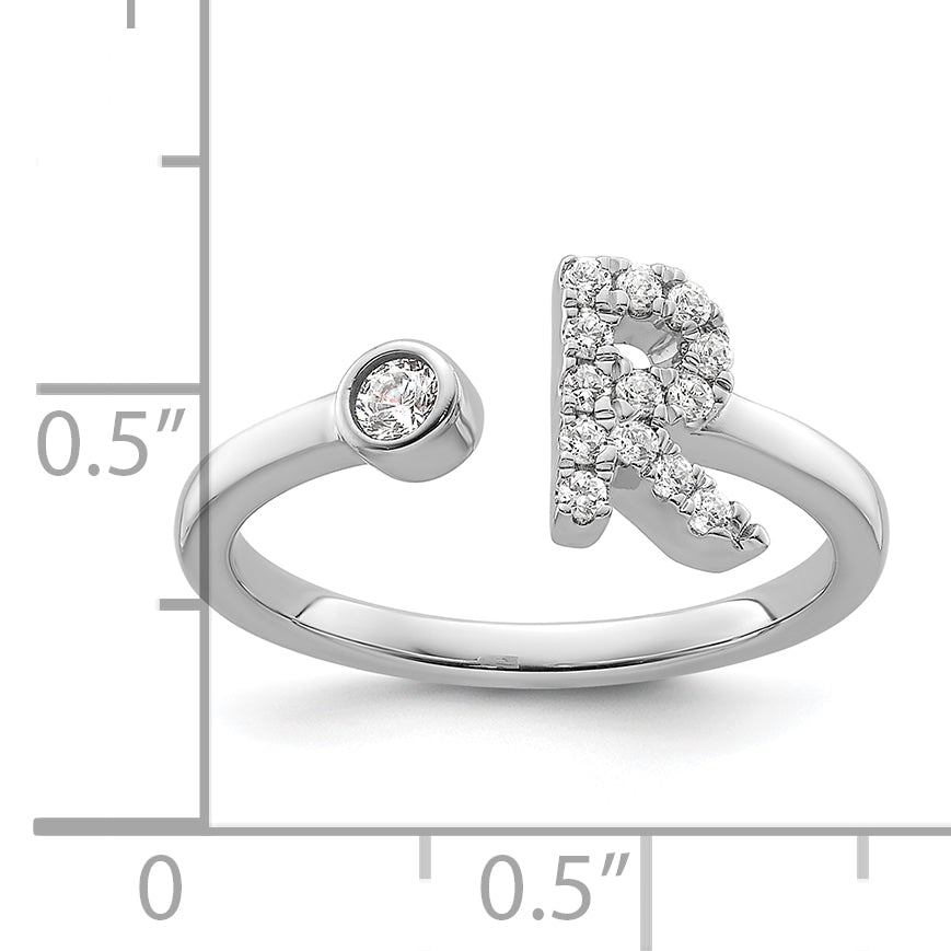 14k White Gold 1/5 carat Lab Grown Diamond VS/SI+ G+ Initial R Adjustable Ring