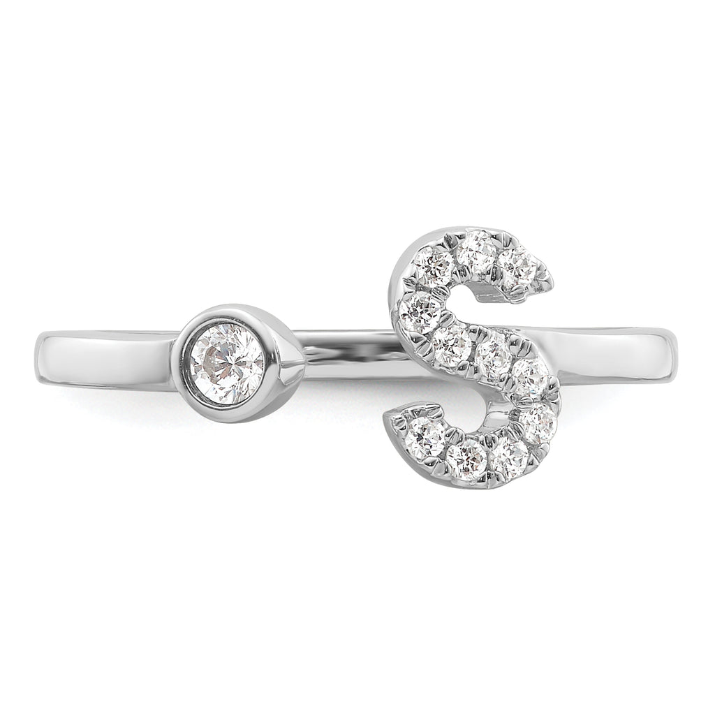 14k White Gold 1/6 carat Lab Grown Diamond VS/SI+ G+ Initial S Adjustable Ring
