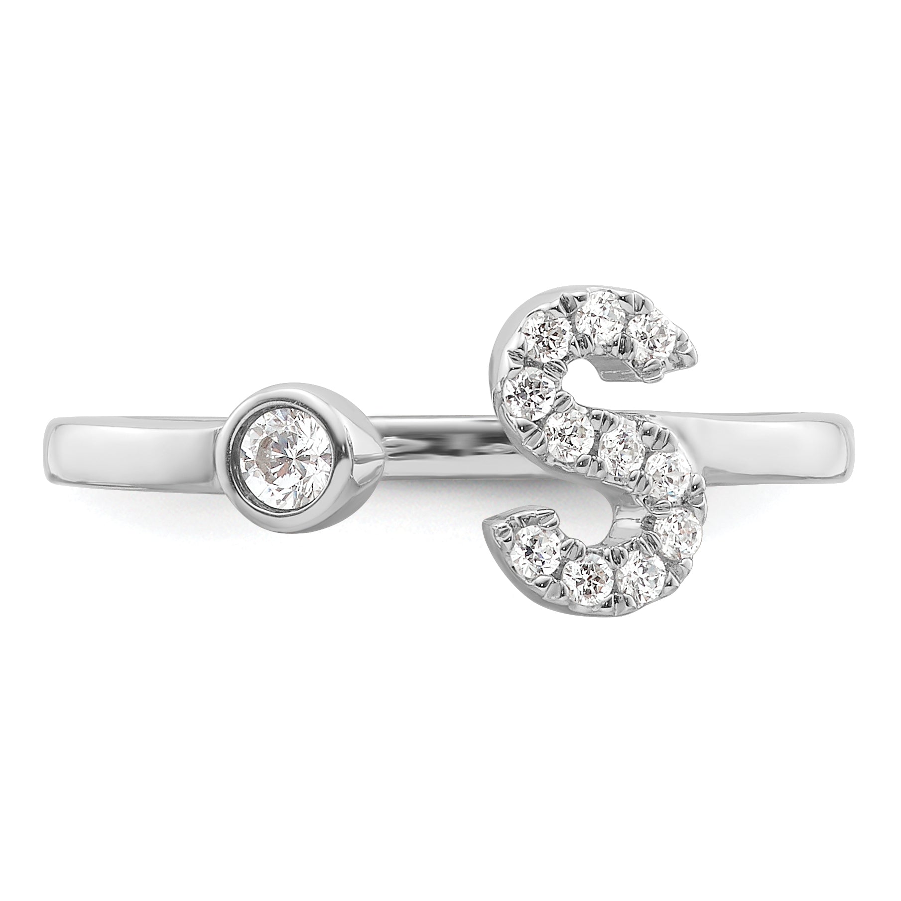 14k White Gold 1/6 carat Lab Grown Diamond VS/SI+ G+ Initial S Adjustable Ring