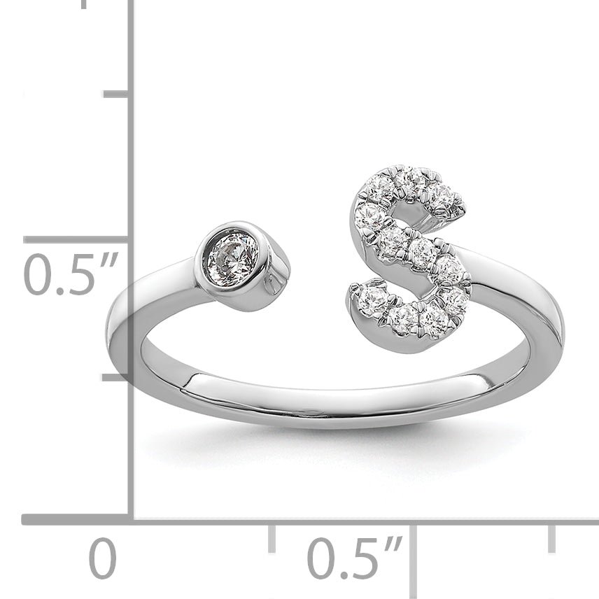 14k White Gold 1/6 carat Lab Grown Diamond VS/SI+ G+ Initial S Adjustable Ring