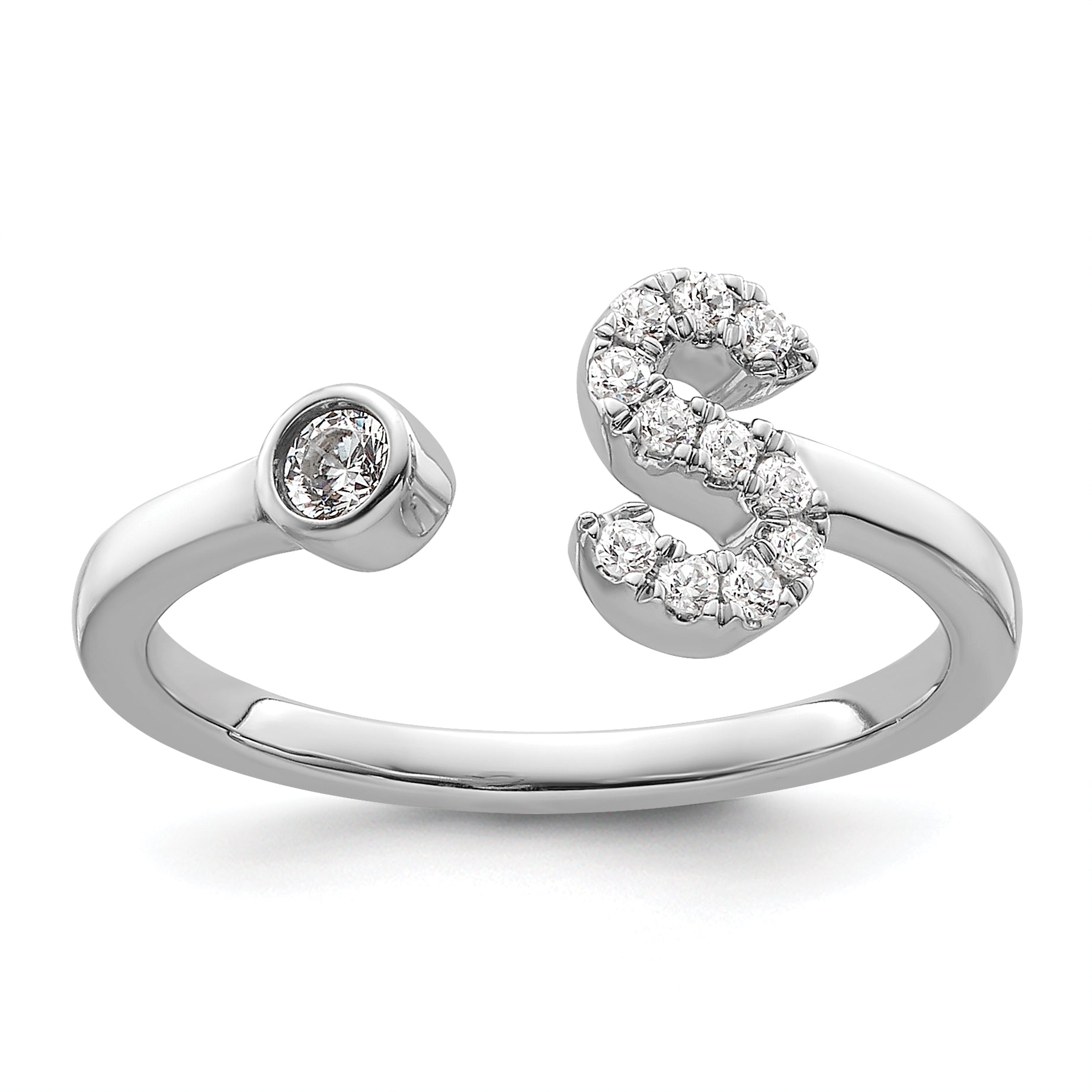 14k White Gold 1/6 carat Lab Grown Diamond VS/SI+ G+ Initial S Adjustable Ring Main image