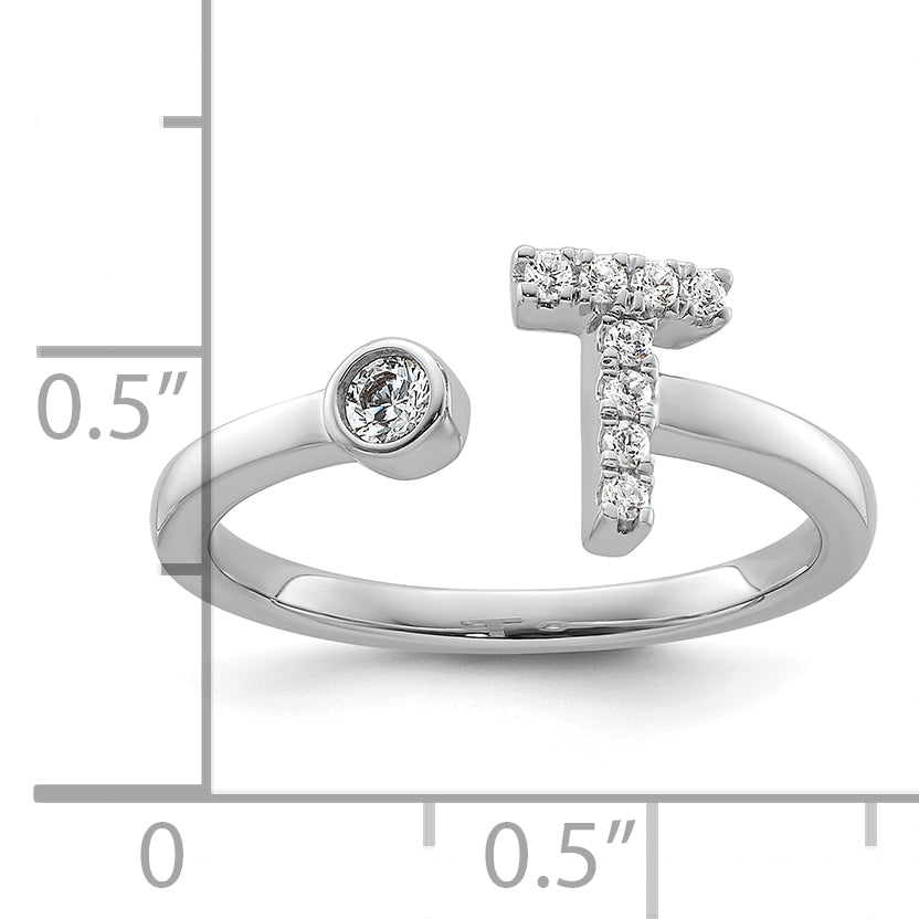 14k White Gold 1/6 carat Lab Grown Diamond VS/SI+ G+ Initial T Adjustable Ring