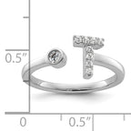 14k White Gold 1/6 carat Lab Grown Diamond VS/SI+ G+ Initial T Adjustable Ring