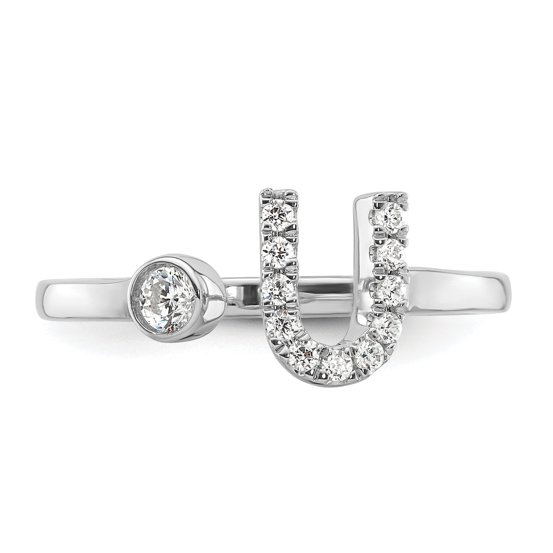 14k White Gold 1/6 carat Lab Grown Diamond VS/SI+ G+ Initial U Adjustable Ring