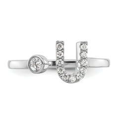 14k White Gold 1/6 carat Lab Grown Diamond VS/SI+ G+ Initial U Adjustable Ring