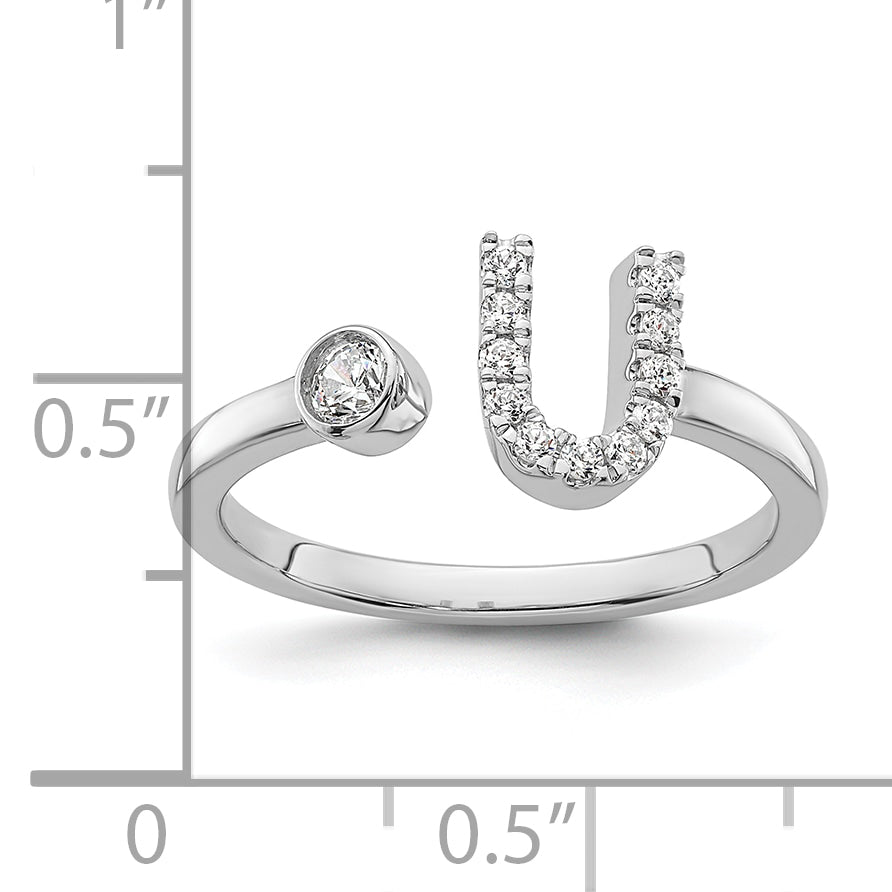14k White Gold 1/6 carat Lab Grown Diamond VS/SI+ G+ Initial U Adjustable Ring