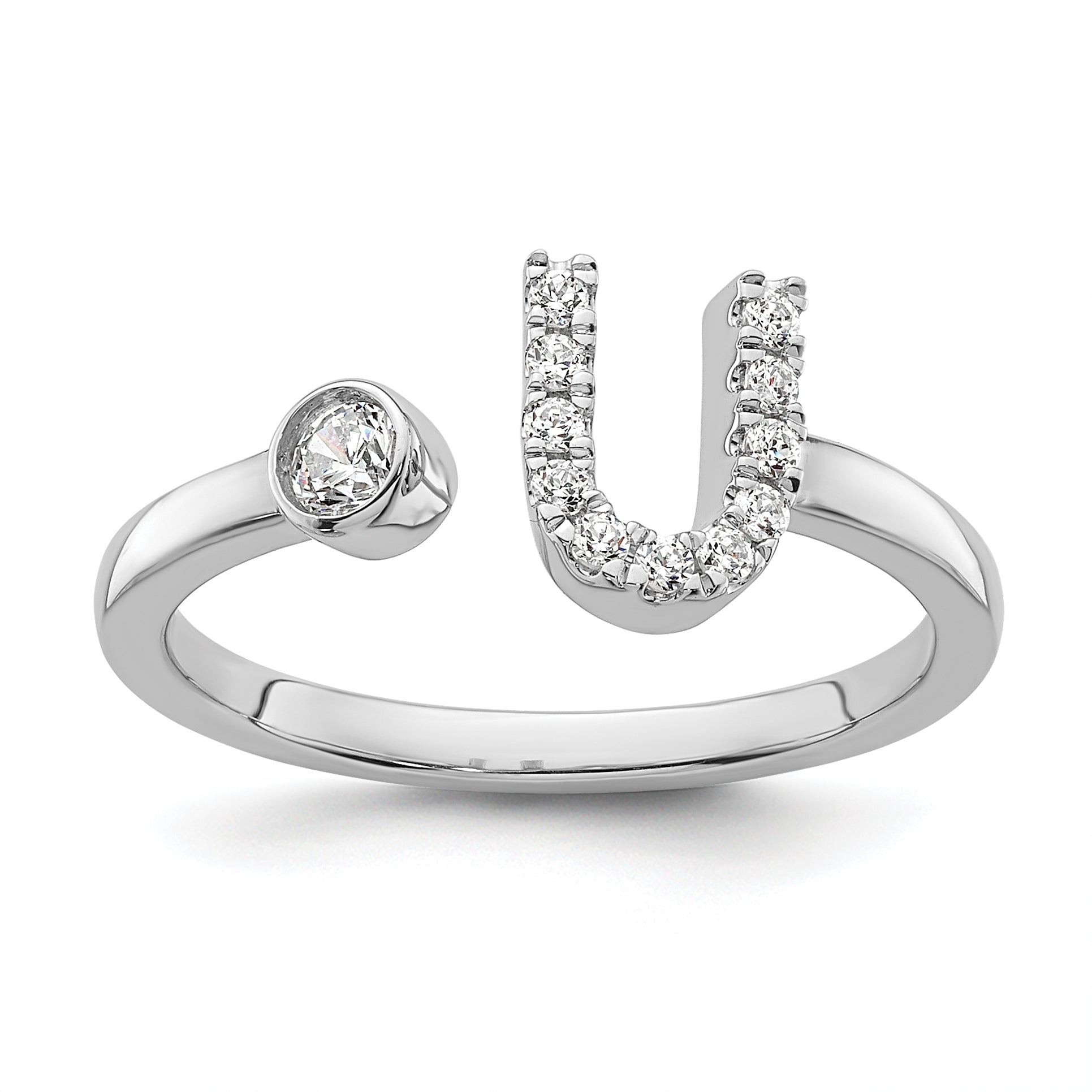 14k White Gold 1/6 carat Lab Grown Diamond VS/SI+ G+ Initial U Adjustable Ring