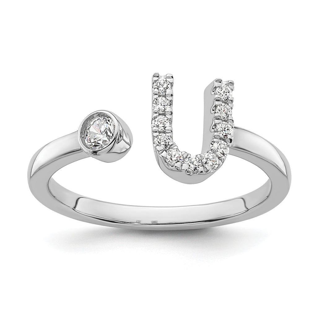 14k White Gold 1/6 carat Lab Grown Diamond VS/SI+ G+ Initial U Adjustable Ring