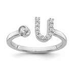 14k White Gold 1/6 carat Lab Grown Diamond VS/SI+ G+ Initial U Adjustable Ring