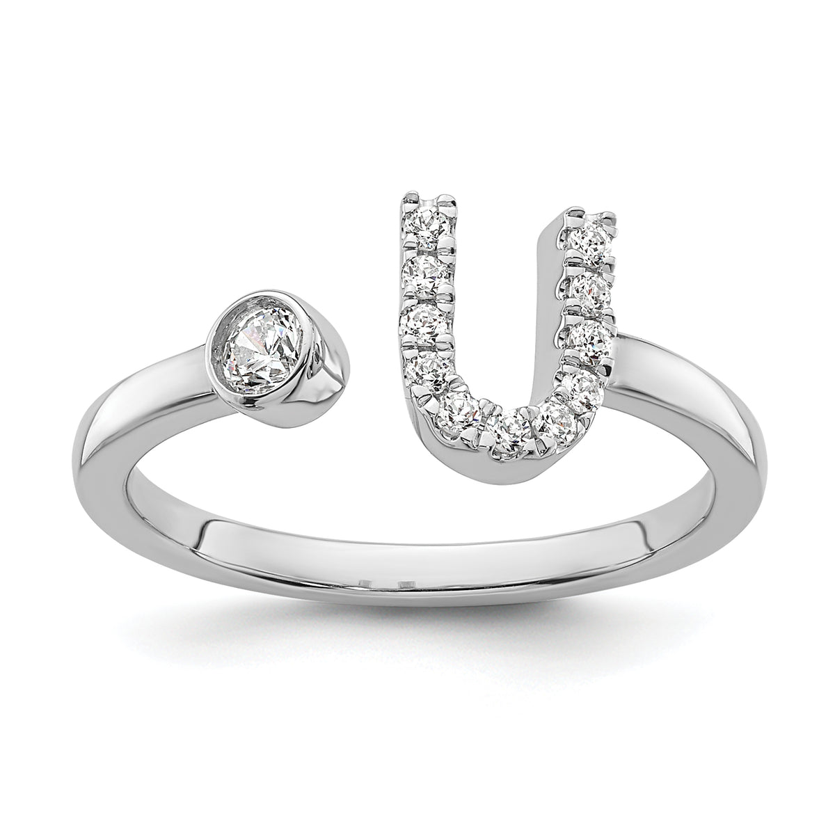 14k White Gold 1/6 carat Lab Grown Diamond VS/SI+ G+ Initial U Adjustable Ring
