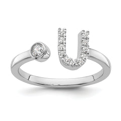 14k White Gold 1/6 carat Lab Grown Diamond VS/SI+ G+ Initial U Adjustable Ring