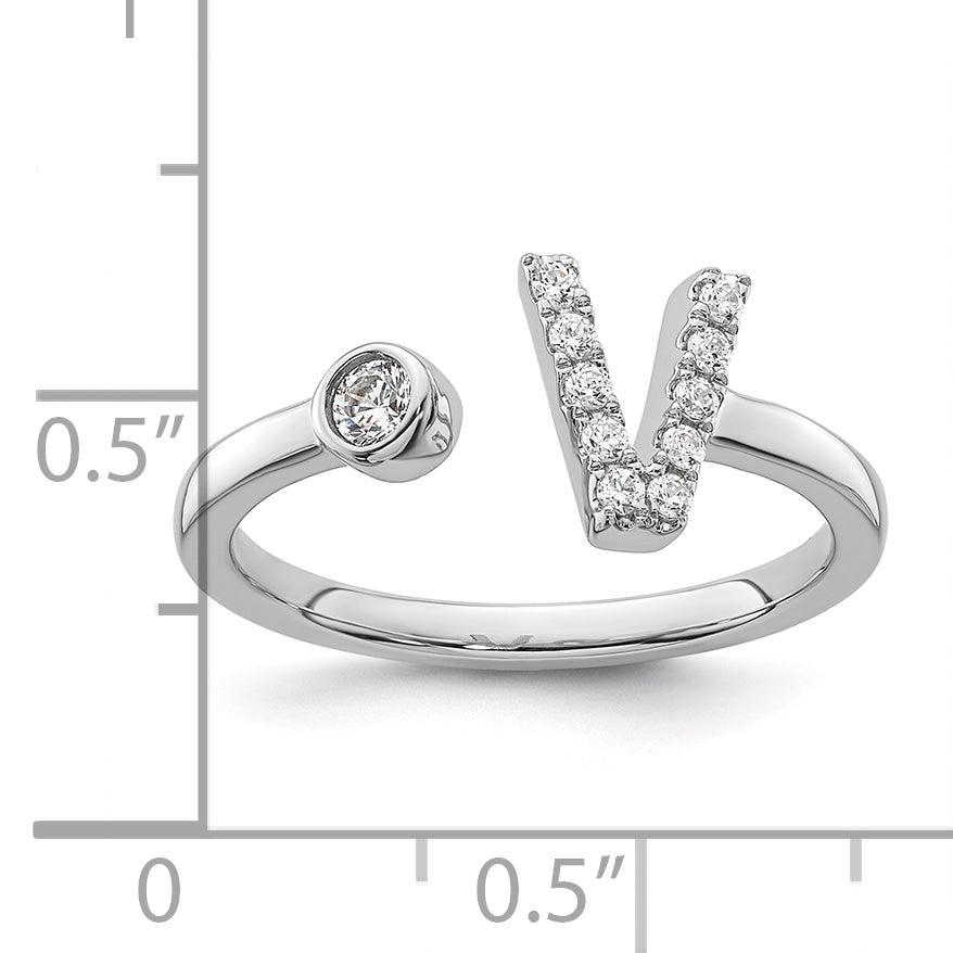 14k White Gold 1/6 carat Lab Grown Diamond VS/SI+ G+ Initial V Adjustable Ring