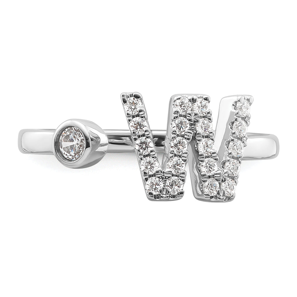 14k White Gold 1/4 carat Lab Grown Diamond VS/SI+ G+ Initial W Adjustable Ring