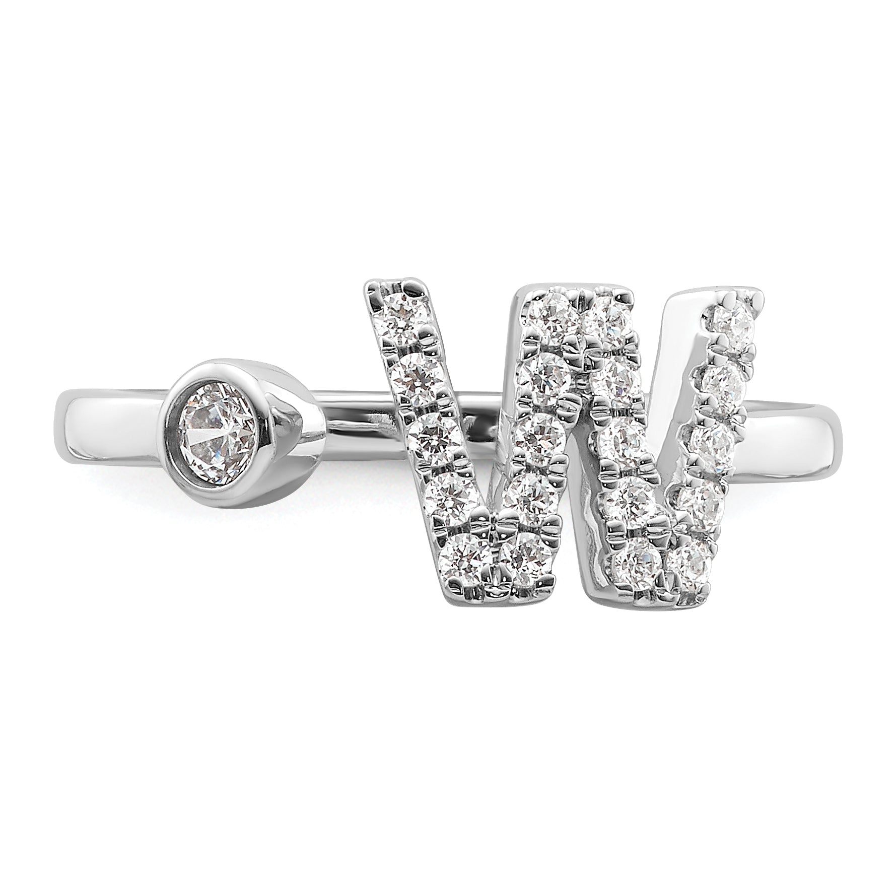 14k White Gold 1/4 carat Lab Grown Diamond VS/SI+ G+ Initial W Adjustable Ring