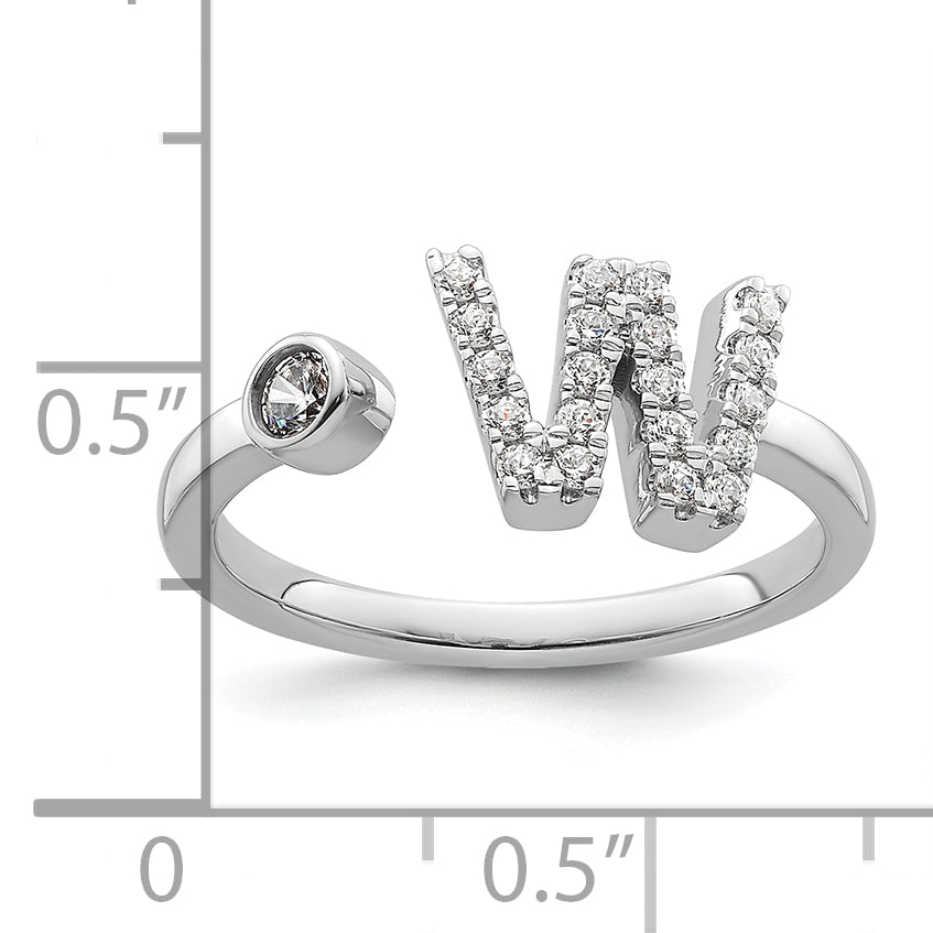 14k White Gold 1/4 carat Lab Grown Diamond VS/SI+ G+ Initial W Adjustable Ring