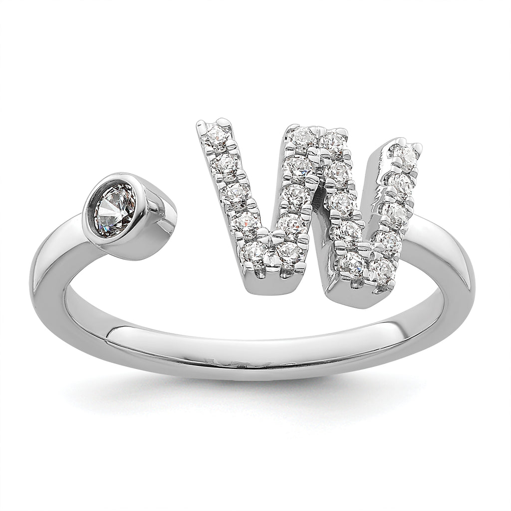 14k White Gold 1/4 carat Lab Grown Diamond VS/SI+ G+ Initial W Adjustable Ring