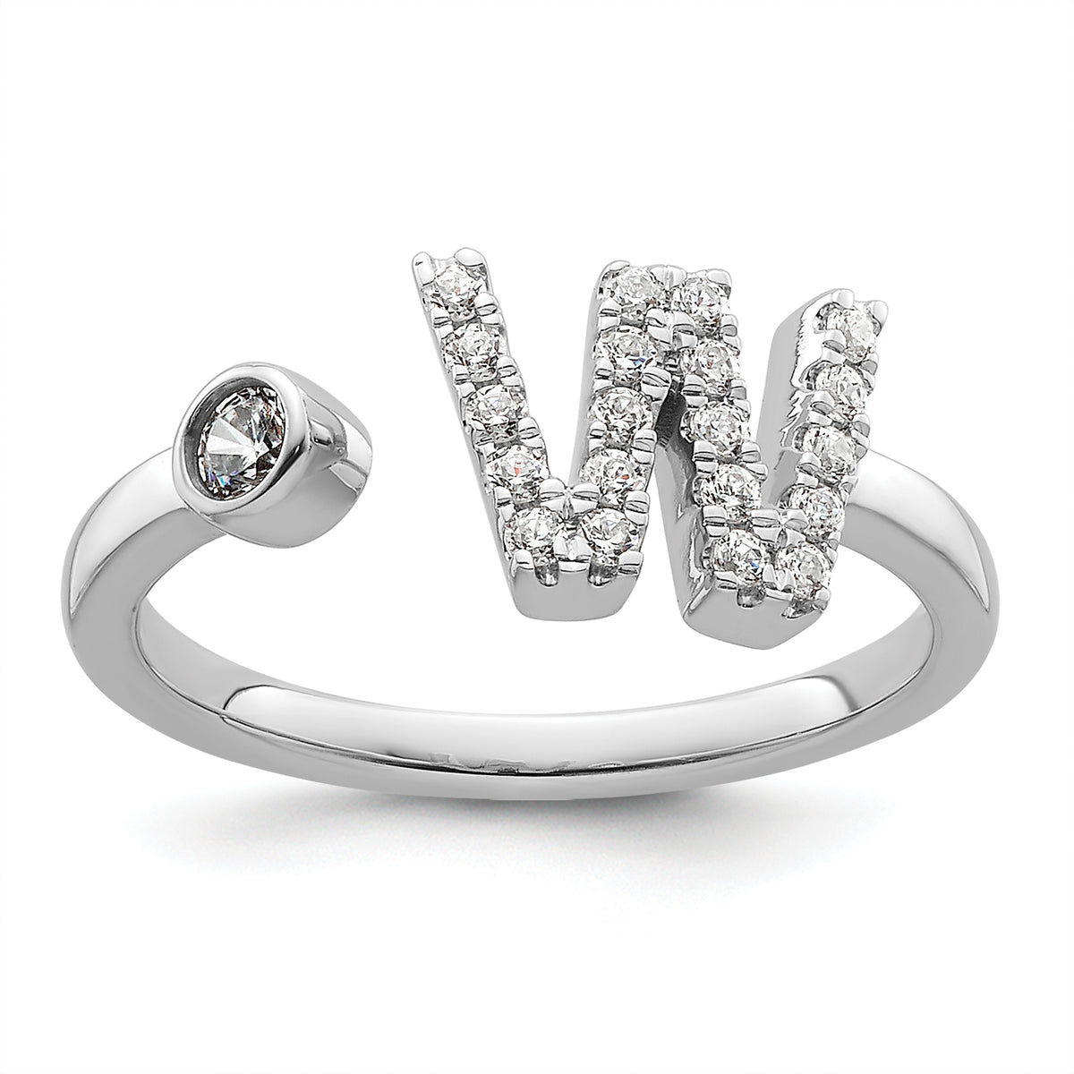 14k White Gold 1/4 carat Lab Grown Diamond VS/SI+ G+ Initial W Adjustable Ring
