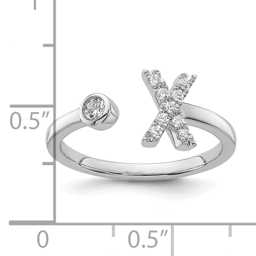 14k White Gold 1/6 carat Lab Grown Diamond VS/SI+ G+ Initial X Adjustable Ring