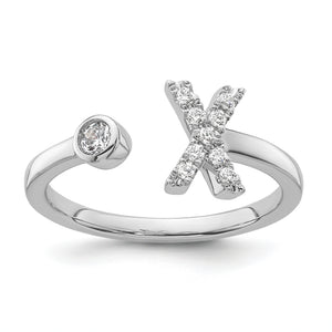14k White Gold 1/6 carat Lab Grown Diamond VS/SI+ G+ Initial X Adjustable Ring