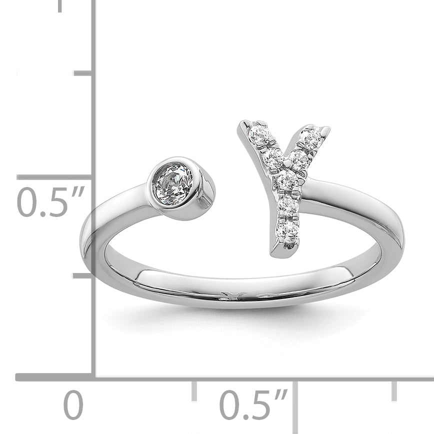 14k White Gold 1/8 carat Lab Grown Diamond VS/SI+ G+ Initial Y Adjustable Ring