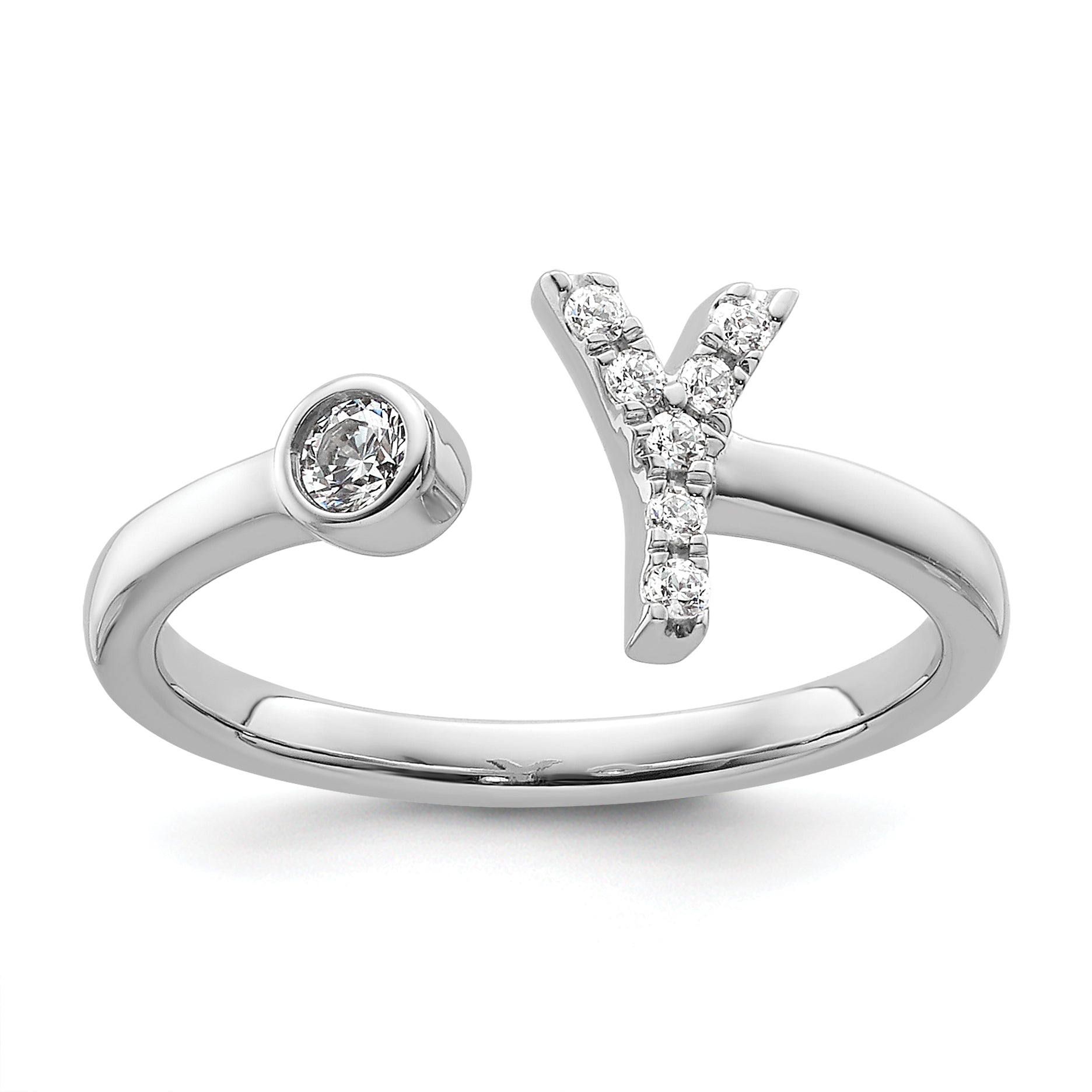 14k White Gold 1/8 carat Lab Grown Diamond VS/SI+ G+ Initial Y Adjustable Ring Main image