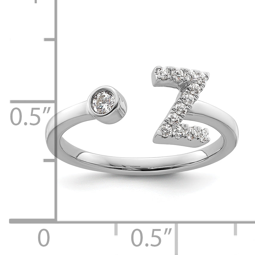 14k White Gold 1/5 carat Lab Grown Diamond VS/SI+ G+ Initial Z Adjustable Ring