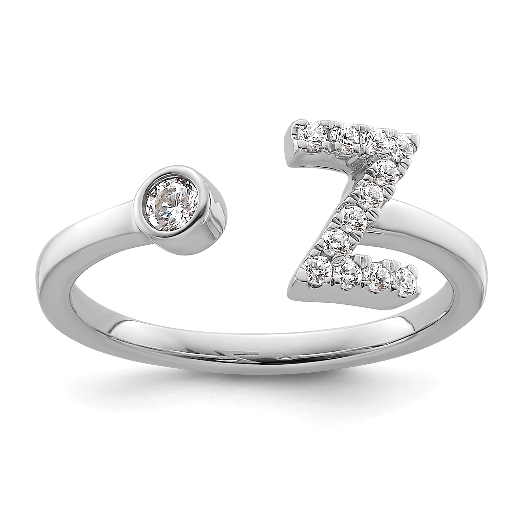 14k White Gold 1/5 carat Lab Grown Diamond VS/SI+ G+ Initial Z Adjustable Ring Main image