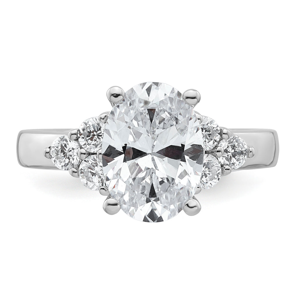 14k White Gold 3 carat Certified Lab Grown Diamond VS/SI+ G+ Oval Complete Three Stone Engagement Ring