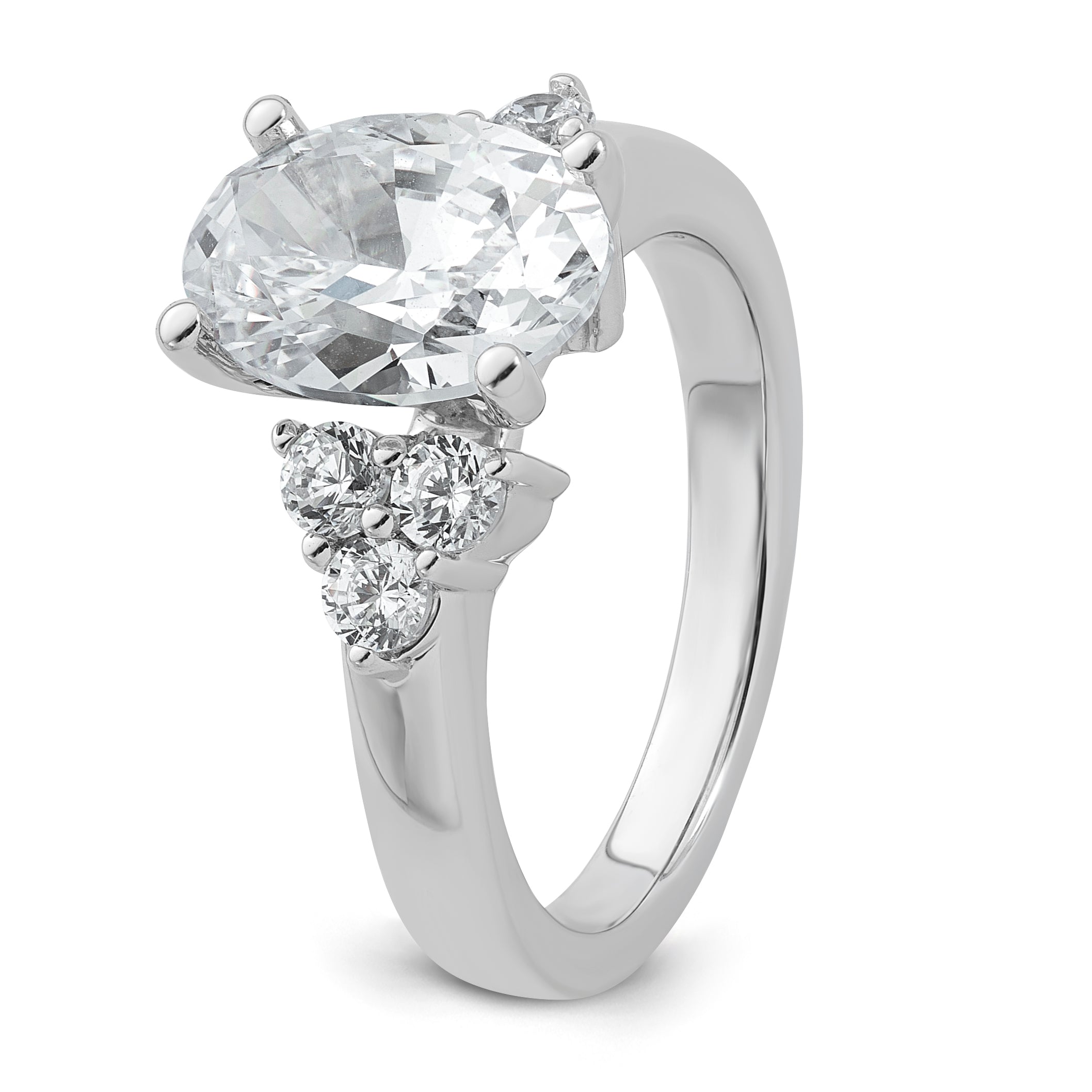 14k White Gold 3 carat Certified Lab Grown Diamond VS/SI+ G+ Oval Complete Three Stone Engagement Ring