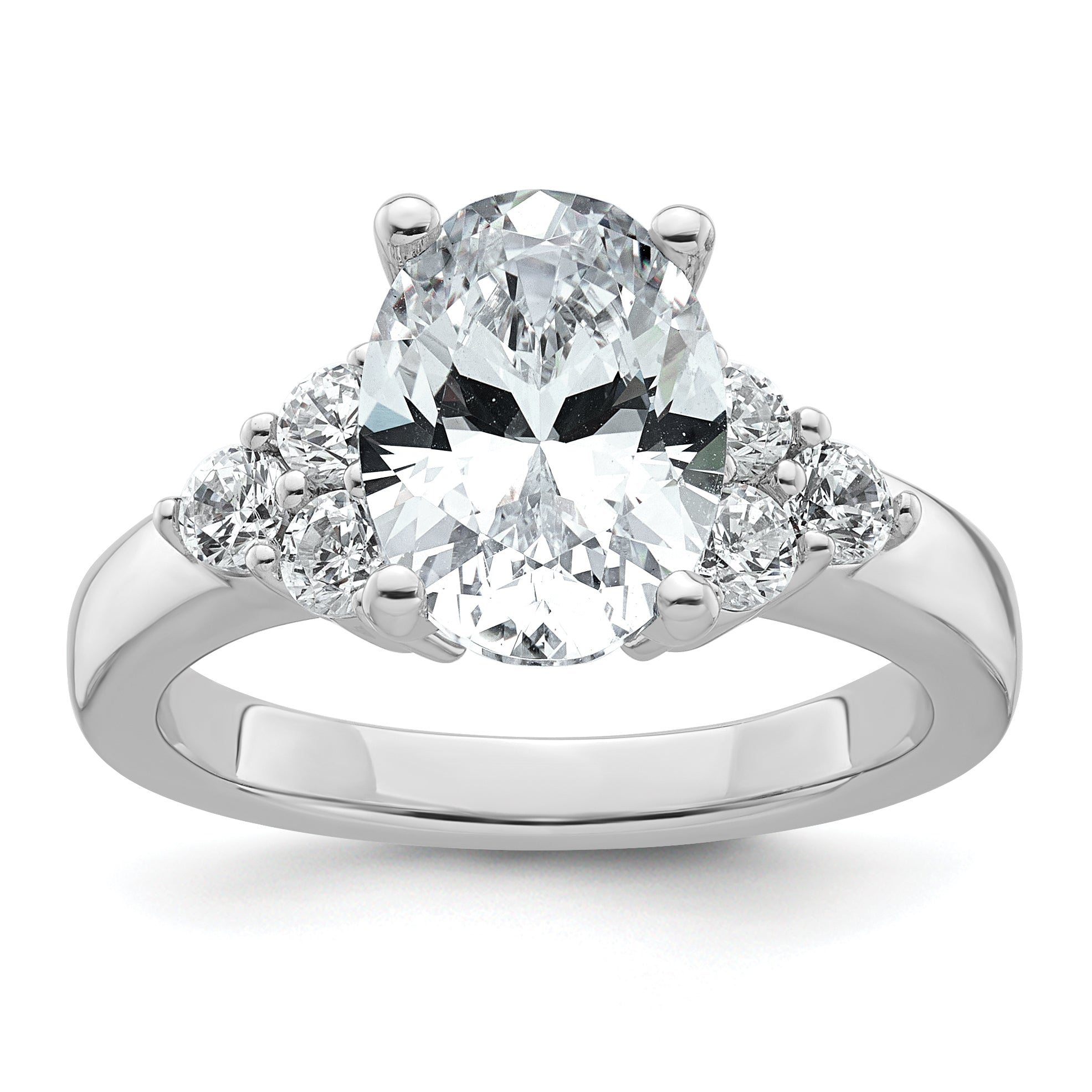 14k White Gold 3 carat Certified Lab Grown Diamond VS/SI+ G+ Oval Complete Three Stone Engagement Ring Main image