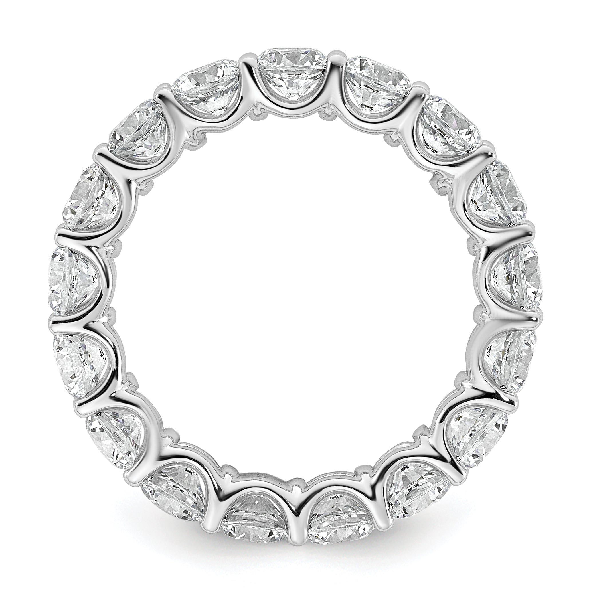 14k White Gold 3 7/8 carat Lab Grown Diamond VS+ F+ Round Complete Prong Set Size 7 Eternity Band