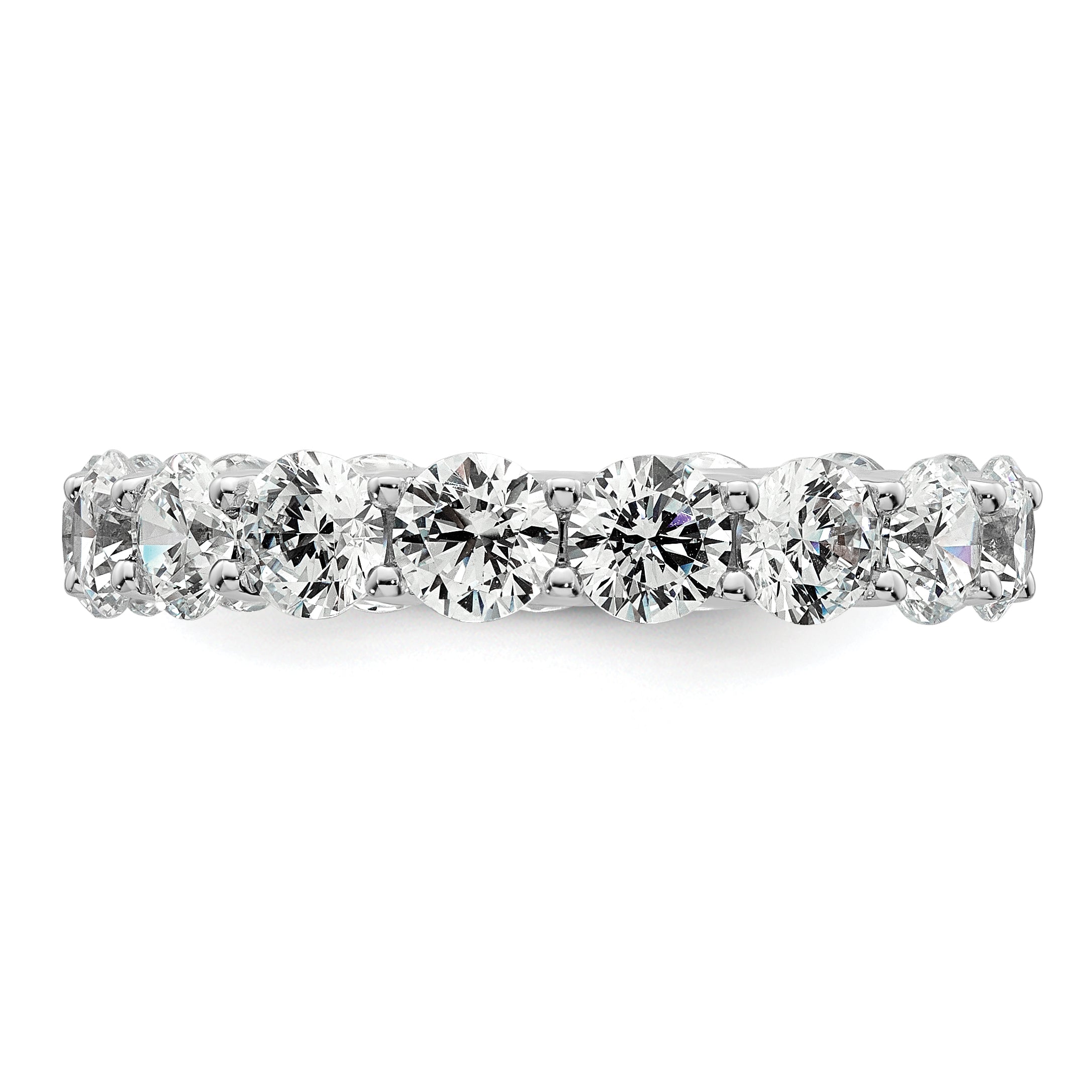 14k White Gold 3 7/8 carat Lab Grown Diamond VS+ F+ Round Complete Prong Set Size 7 Eternity Band
