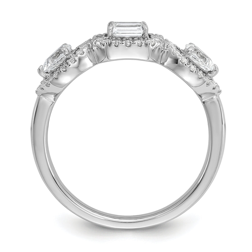 14k White Gold 5/8 carat Lab Grown Diamond VS/SI+ G+ Three Stone Emerald and Pear Complete Engagement Ring