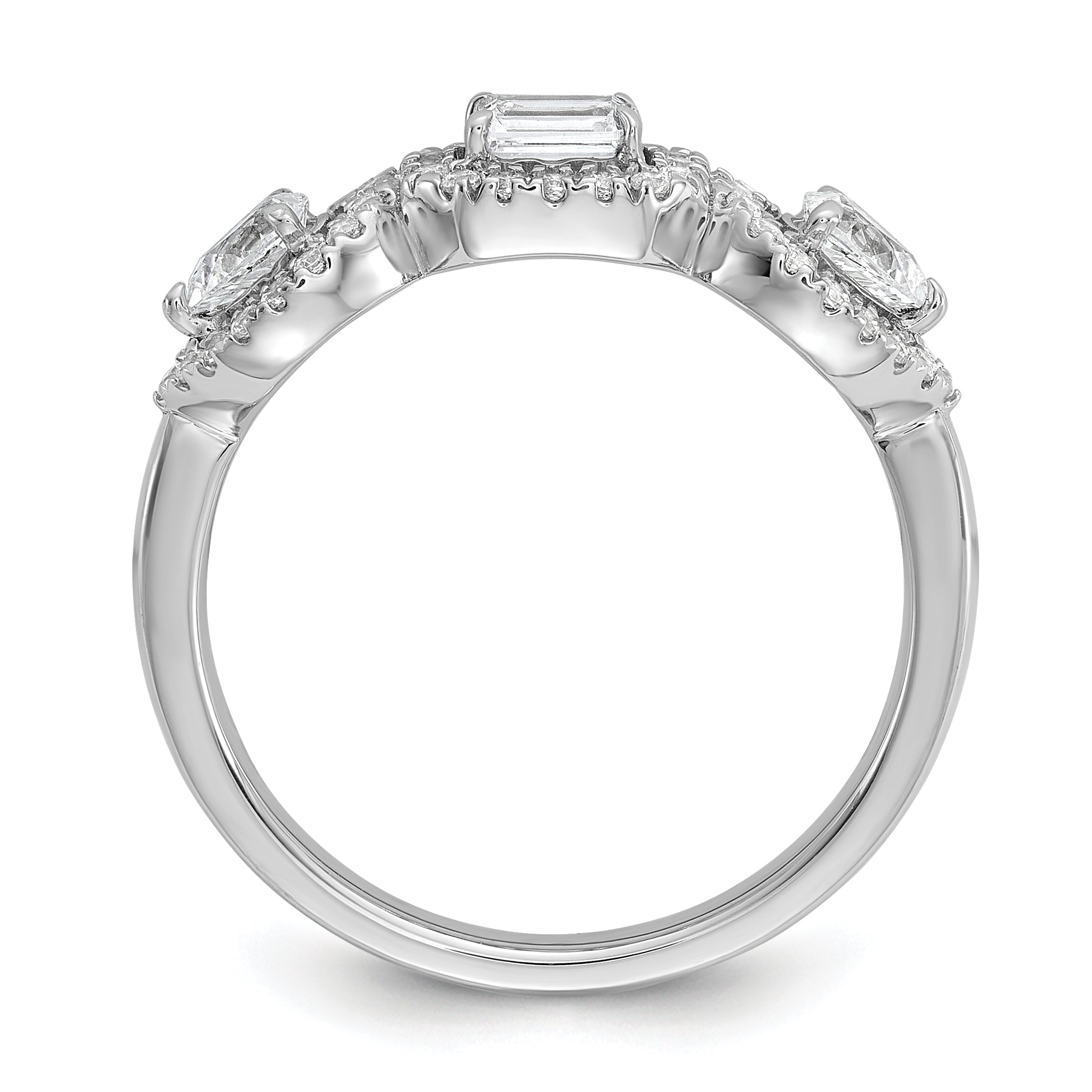 14k White Gold 5/8 carat Lab Grown Diamond VS/SI+ G+ Three Stone Emerald and Pear Complete Engagement Ring