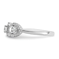 14k White Gold 5/8 carat Lab Grown Diamond VS/SI+ G+ Three Stone Emerald and Pear Complete Engagement Ring