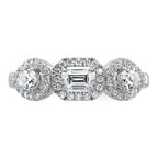 14k White Gold 5/8 carat Lab Grown Diamond VS/SI+ G+ Three Stone Emerald and Pear Complete Engagement Ring
