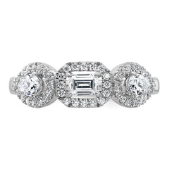 14k White Gold 5/8 carat Lab Grown Diamond VS/SI+ G+ Three Stone Emerald and Pear Complete Engagement Ring