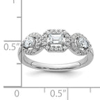 14k White Gold 5/8 carat Lab Grown Diamond VS/SI+ G+ Three Stone Emerald and Pear Complete Engagement Ring