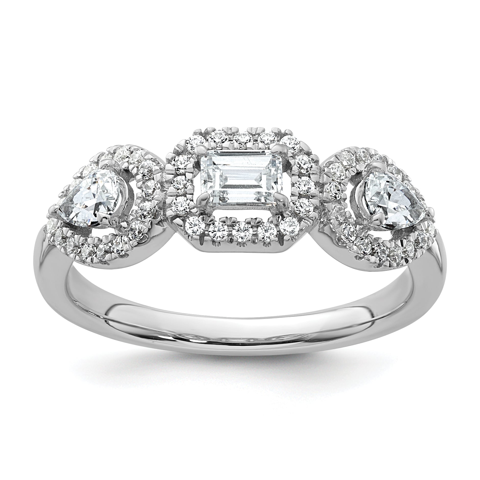 14k White Gold 5/8 carat Lab Grown Diamond VS/SI+ G+ Three Stone Emerald and Pear Complete Engagement Ring Main image