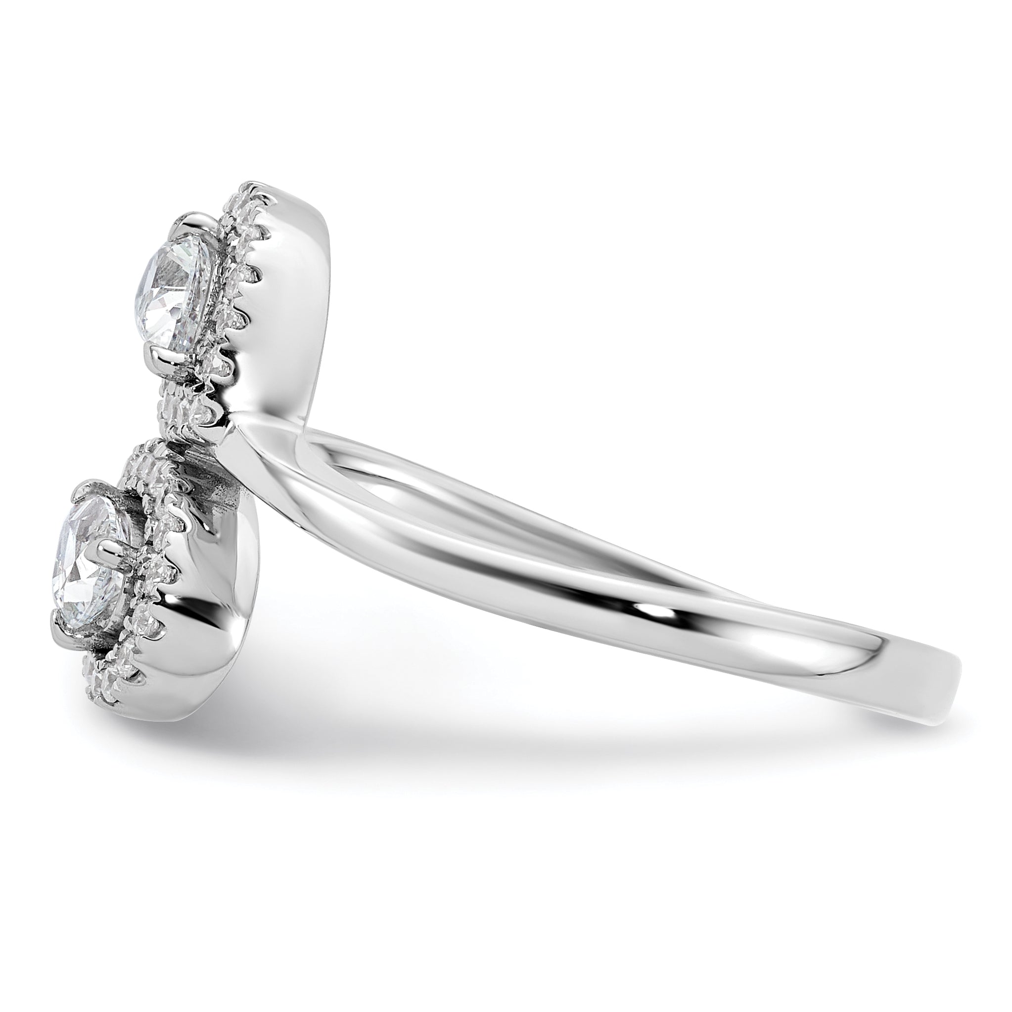 14K White Gold Polished Diamond Pear Bypass Ring