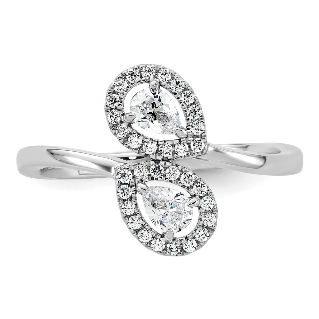 14K White Gold Polished Diamond Pear Bypass Ring