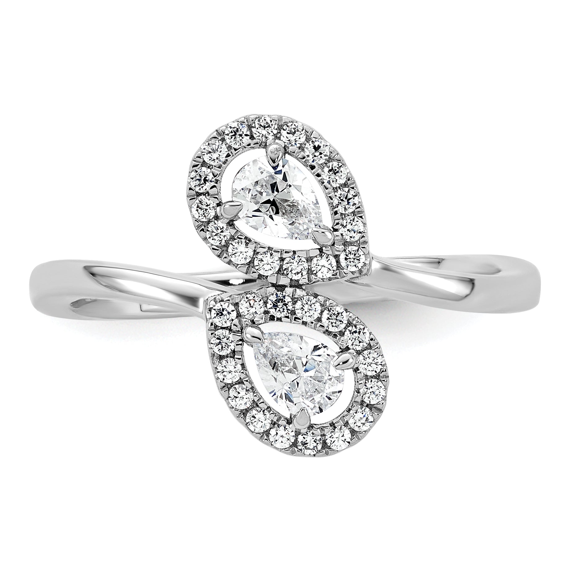 14K White Gold Polished Diamond Pear Bypass Ring