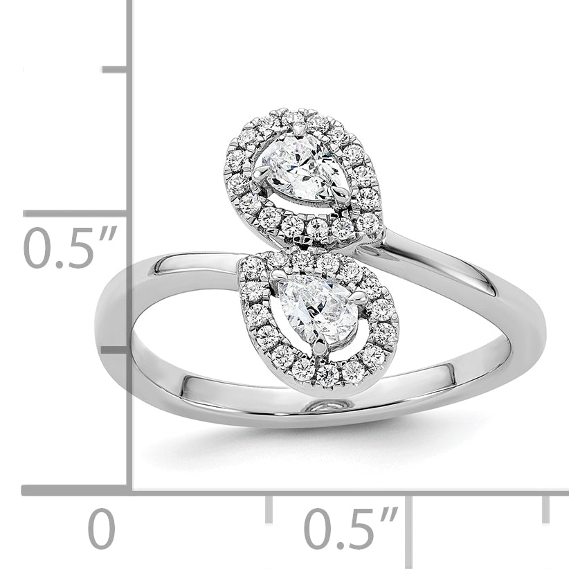 14K White Gold Polished Diamond Pear Bypass Ring