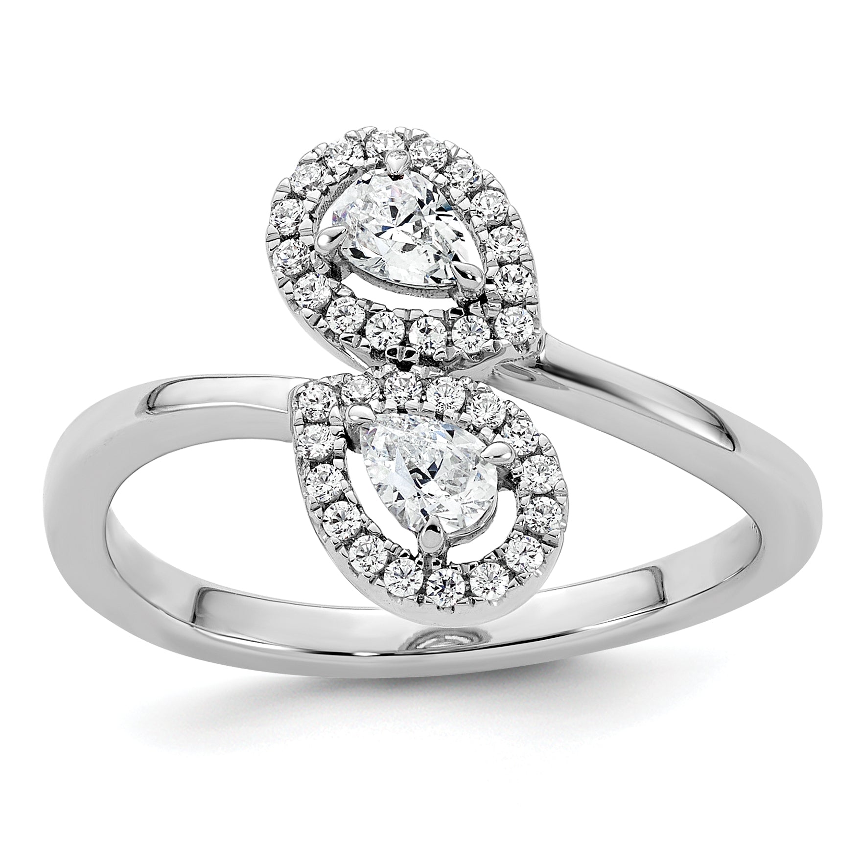 14K White Gold Polished Diamond Pear Bypass Ring Main image