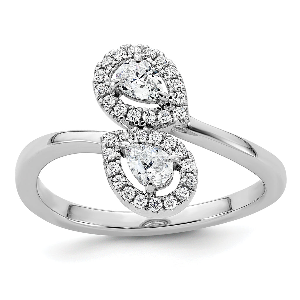 14K White Gold Polished Diamond Pear Bypass Ring