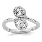 14K White Gold Polished Diamond Pear Bypass Ring