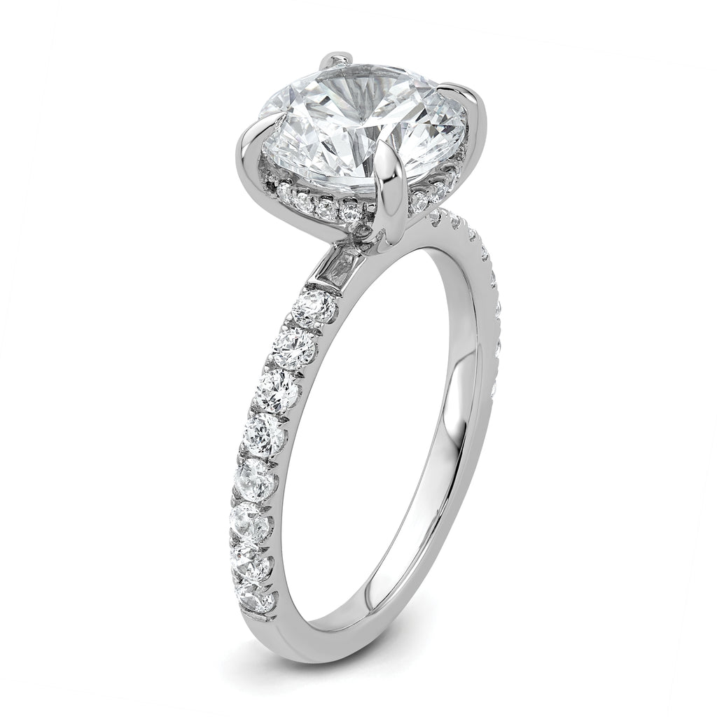14k White Gold 3 1/2 carat Certified Lab Grown Diamond VS/SI+ G+ Round Complete Solitaire with Flair Engagement Ring