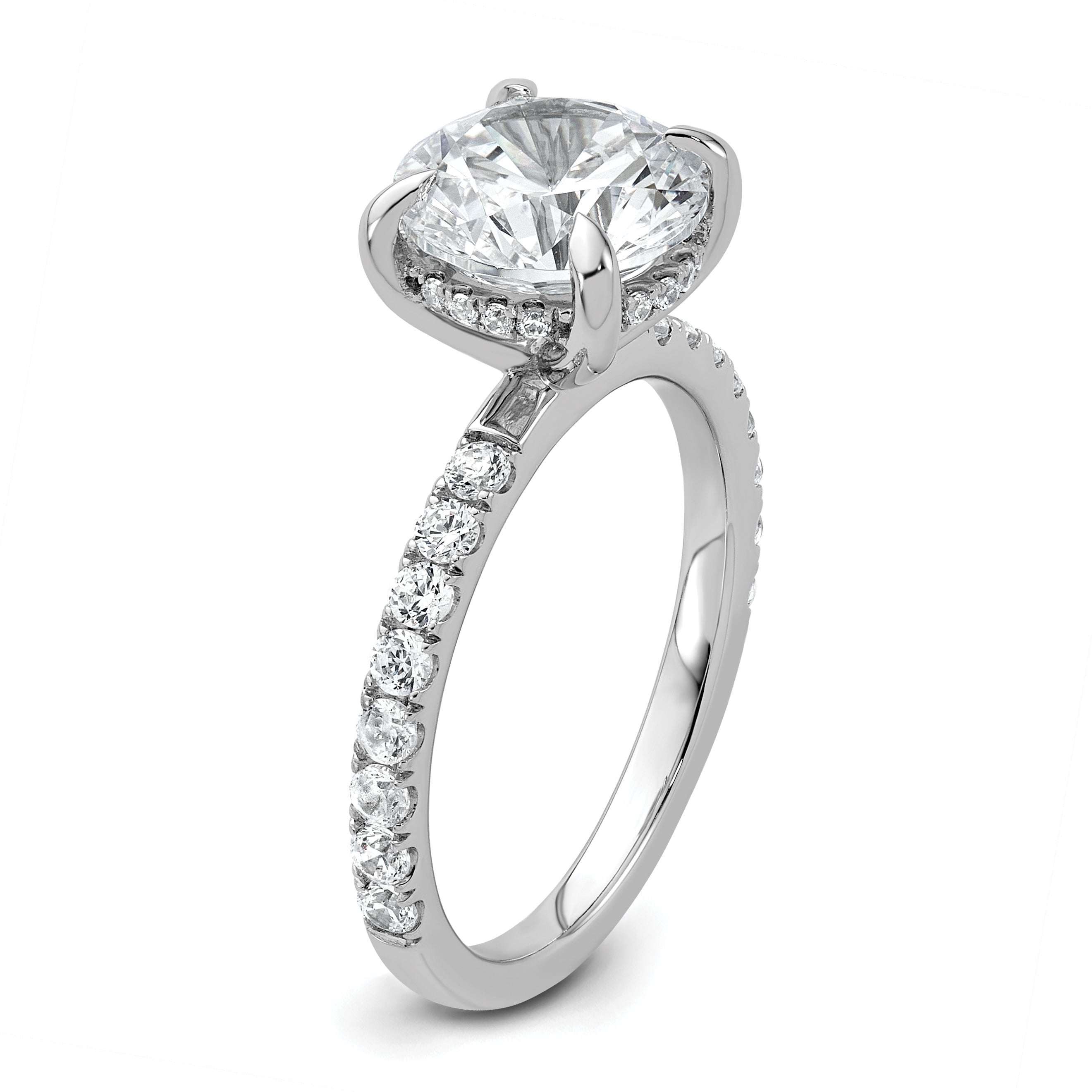 14k White Gold 3 1/2 carat Certified Lab Grown Diamond VS/SI+ G+ Round Complete Solitaire with Flair Engagement Ring