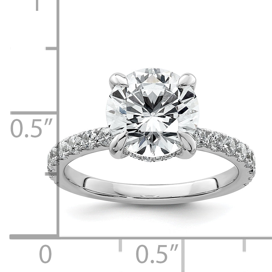14k White Gold 3 1/2 carat Certified Lab Grown Diamond VS/SI+ G+ Round Complete Solitaire with Flair Engagement Ring